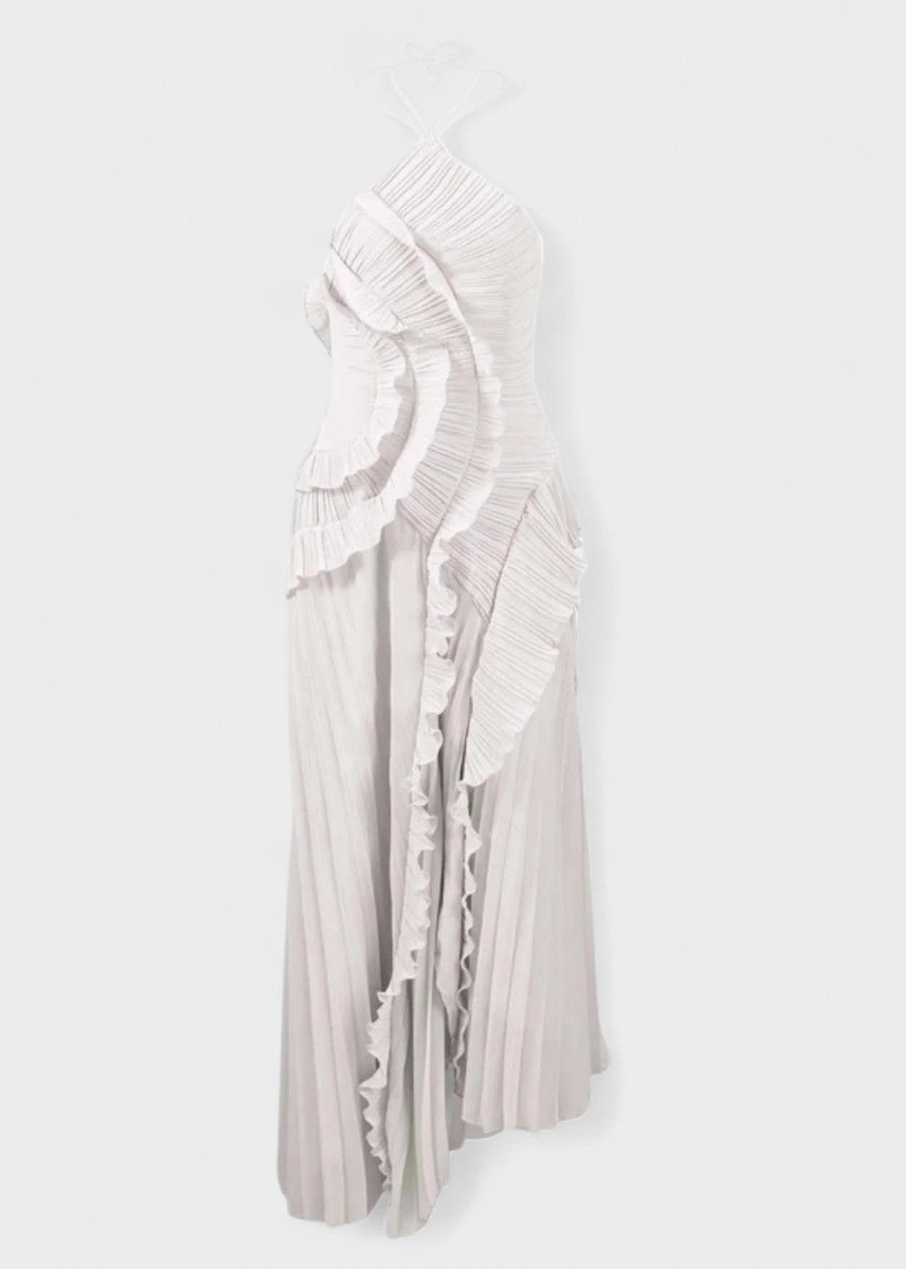 Vestido elegante con cuello halter y volantes en cascada - Vichy Signature