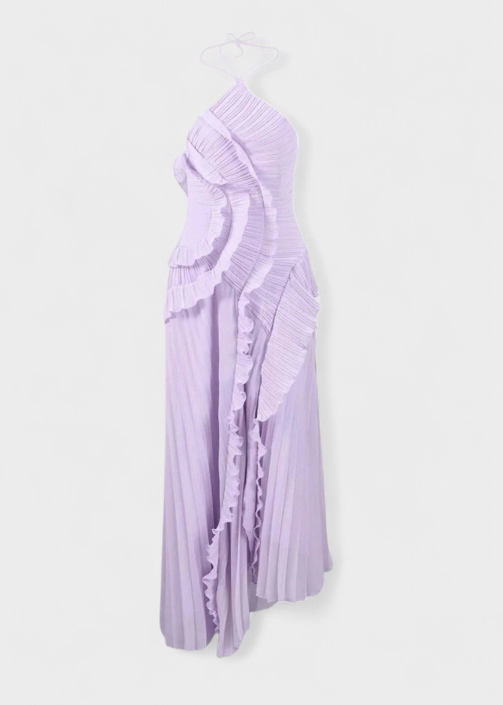 Vestido elegante con cuello halter y volantes en cascada - Vichy Signature