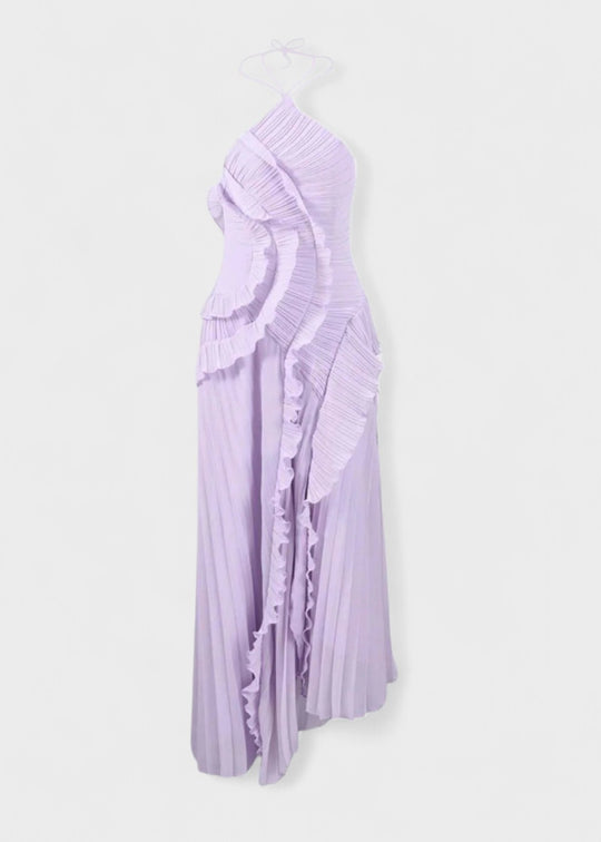 Vestido elegante con cuello halter y volantes en cascada - Vichy Signature